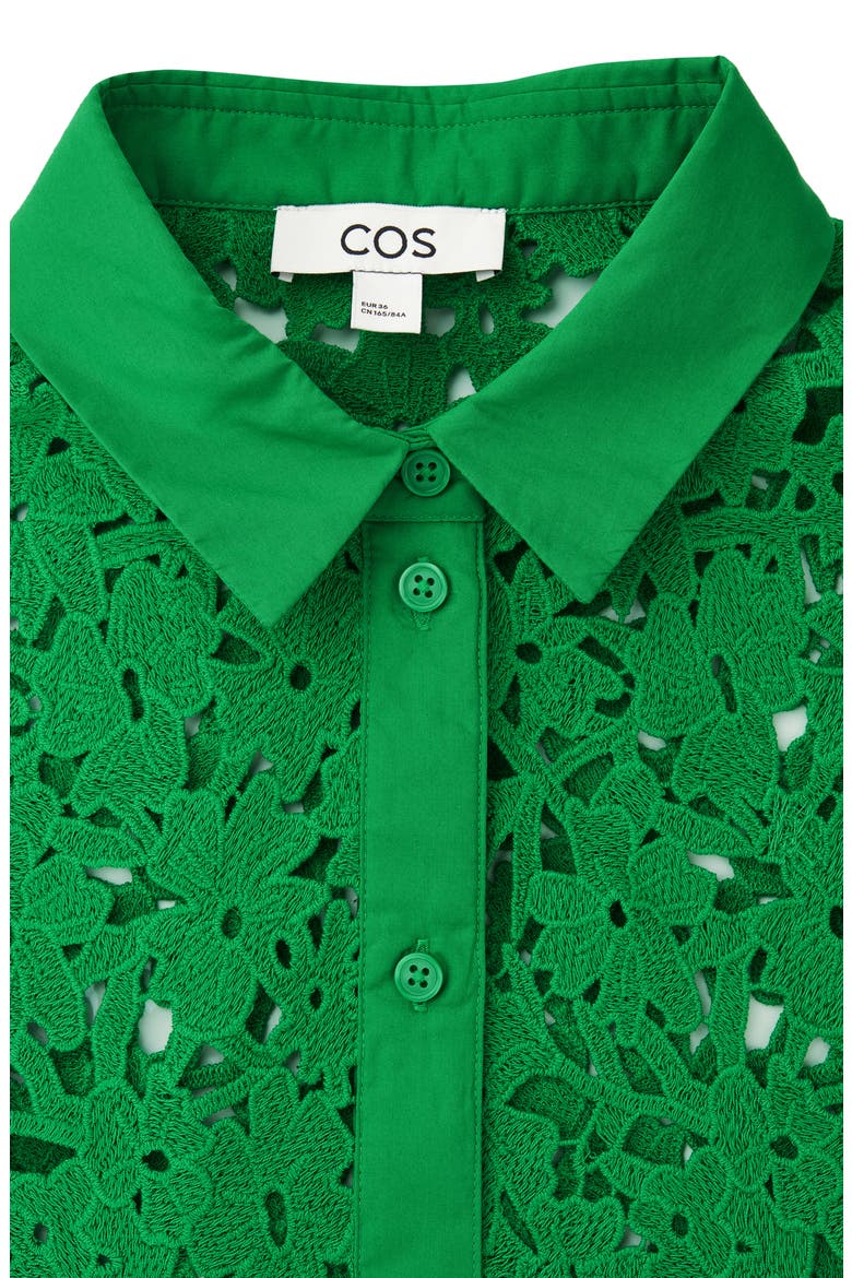 Broderie Anglaise Short Sleeve Cotton Button-Up Shirt, Alternate, color, GREEN