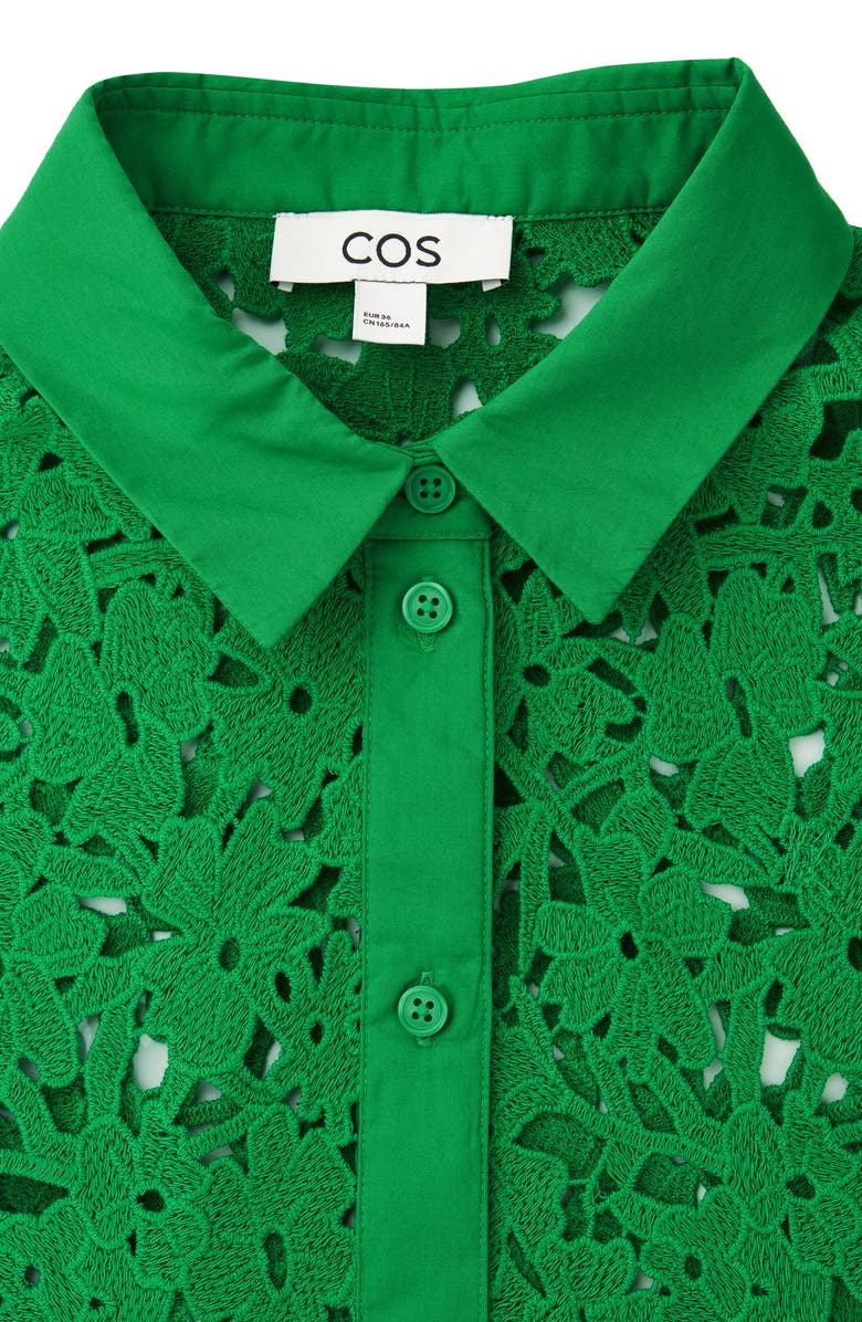 COS Broderie Anglaise Short Sleeve Cotton Button-Up Shirt, Alternate, color, 