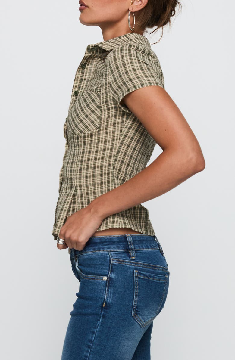 Princess Polly Alma Mater Check Cotton Button-Up Shirt, Alternate, color, Green Check