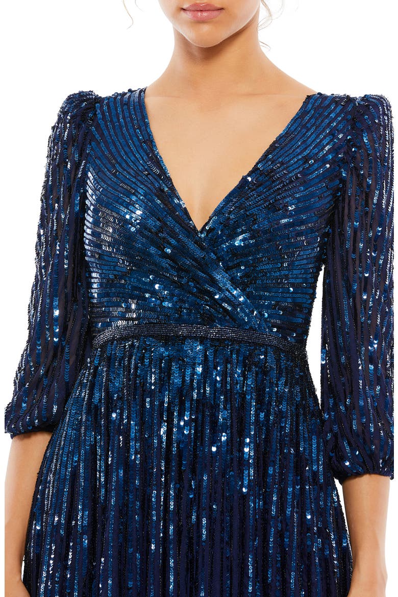 Sequined Wrap Over 3/4 Sleeve Gown, Alternate, color, MIDNIGHT