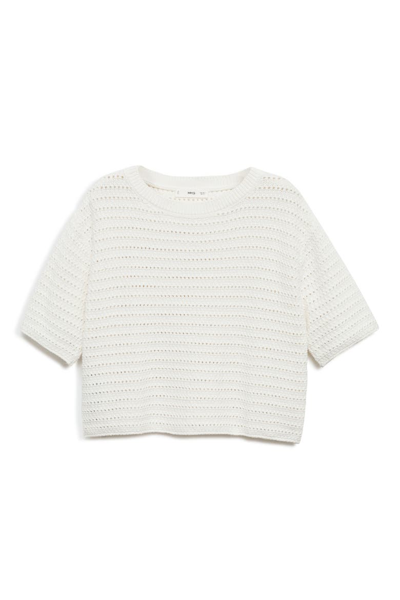 Open Stitch Short Sleeve Crop Cotton Sweater, Alternate, color, OFF WHITE