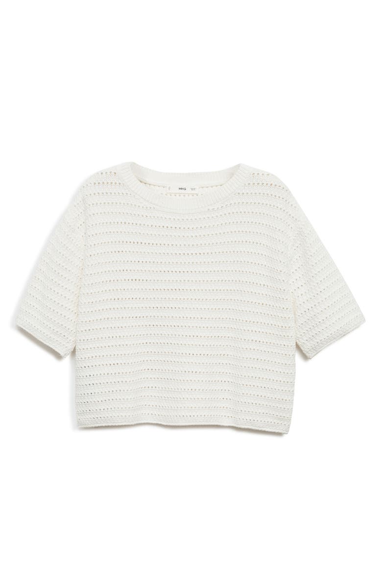 MANGO Open Stitch Short Sleeve Crop Cotton Sweater, Alternate, color, 
