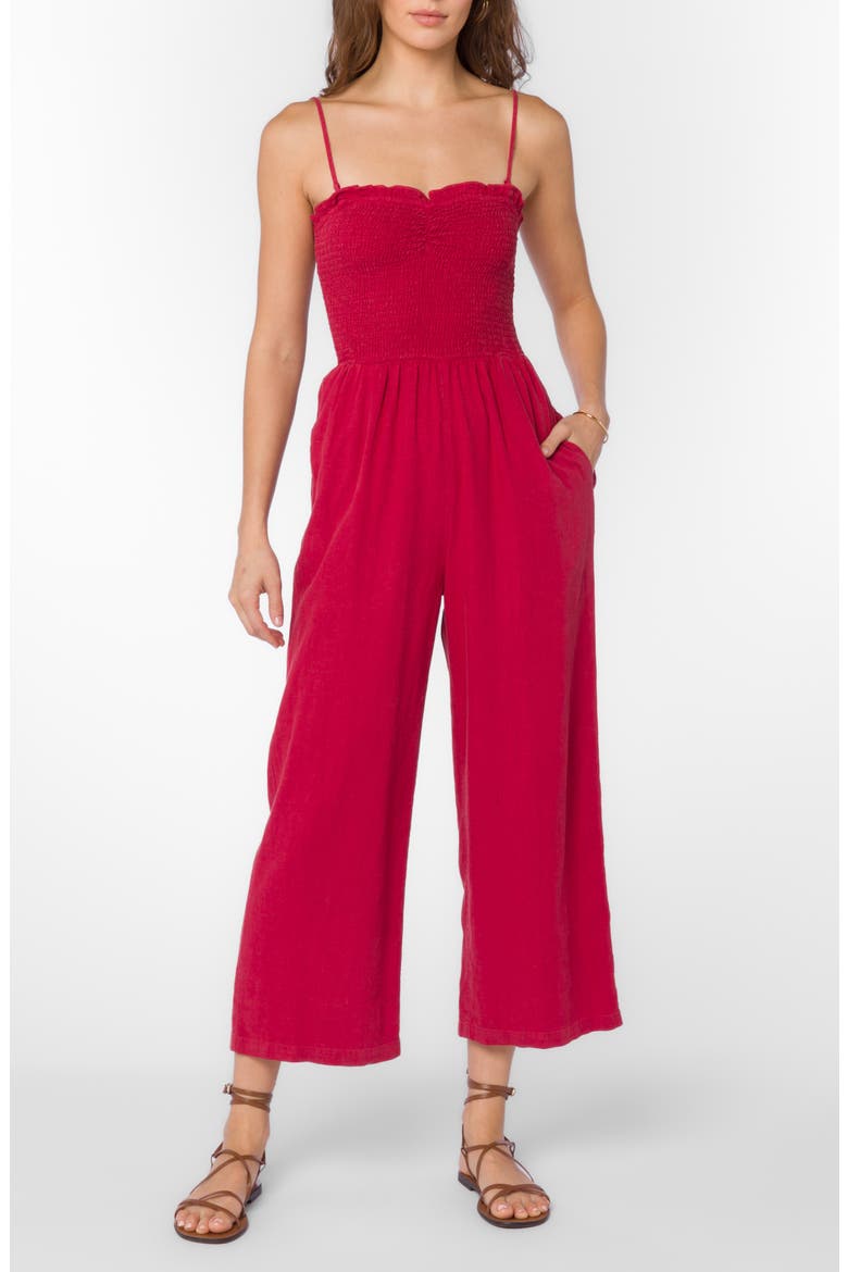Smocked Ankle Crop Jumpsuit, Main, color, RED SALSA