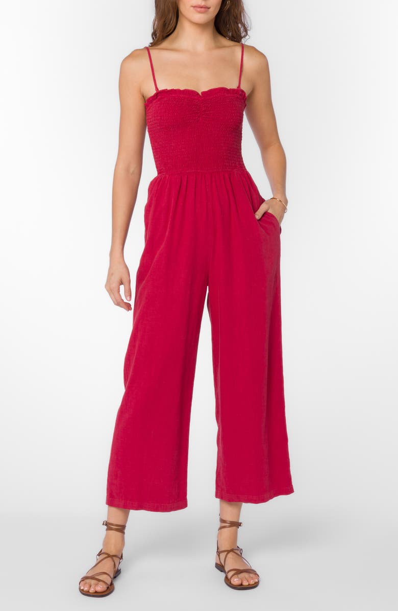 VELVET HEART Smocked Ankle Crop Jumpsuit, Main, color, 