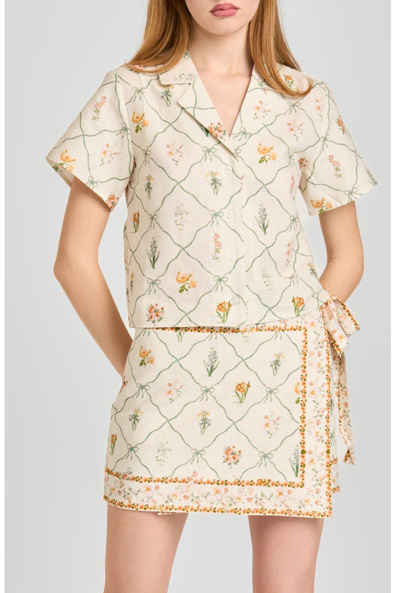 Amelia Print Linen Blend Button-Up Shirt, Main, color, IVORY BOTANICAL