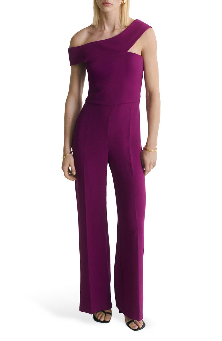 MANGO One-Shoulder Jumpsuit, Main, color, Purple
