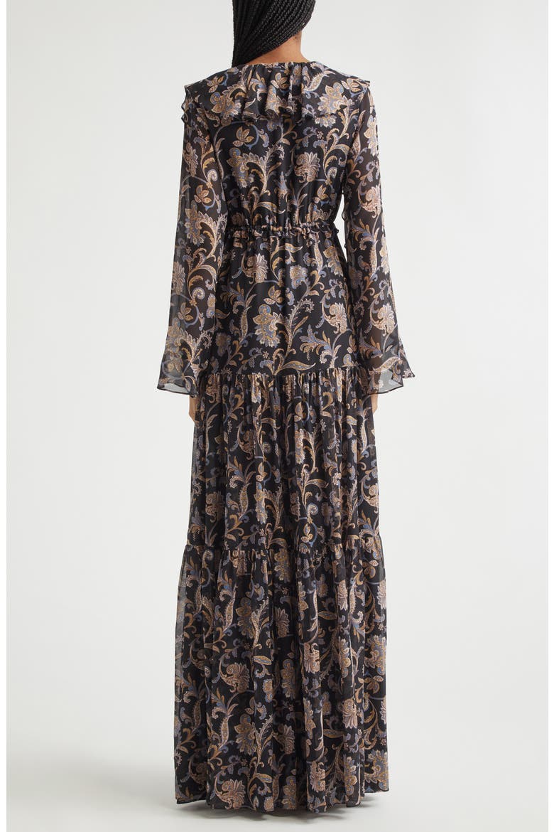 Akara Long Sleeve Floral Paisley Silk Maxi Dress, Alternate, color, BLACK MULTI