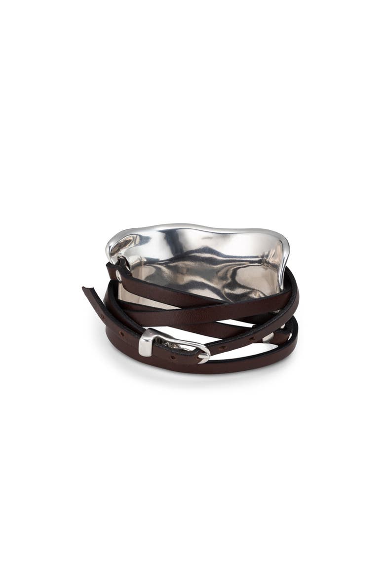 Sterling Silver-Plated Bracelet with Leather Straps, Main, color, Silver
