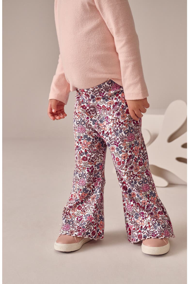Kids' Floral Rib Flare Leggings, Alternate, color, NEUTRAL