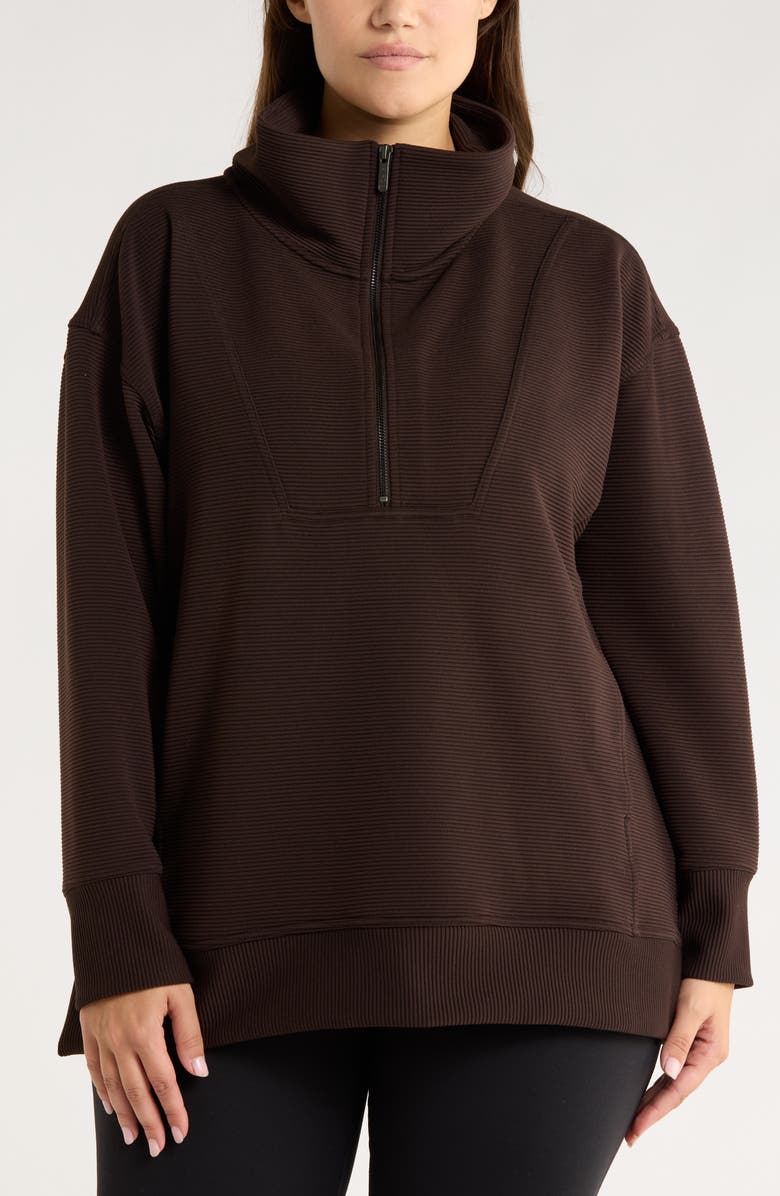 Zella Kickback Ottoman Half Zip Tunic, Alternate, color, Brown Mole