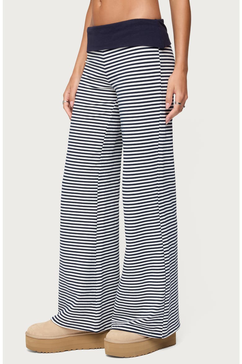Meggy Colorblock Stripe Foldover Pants, Alternate, color, NAVY-AND-WHITE