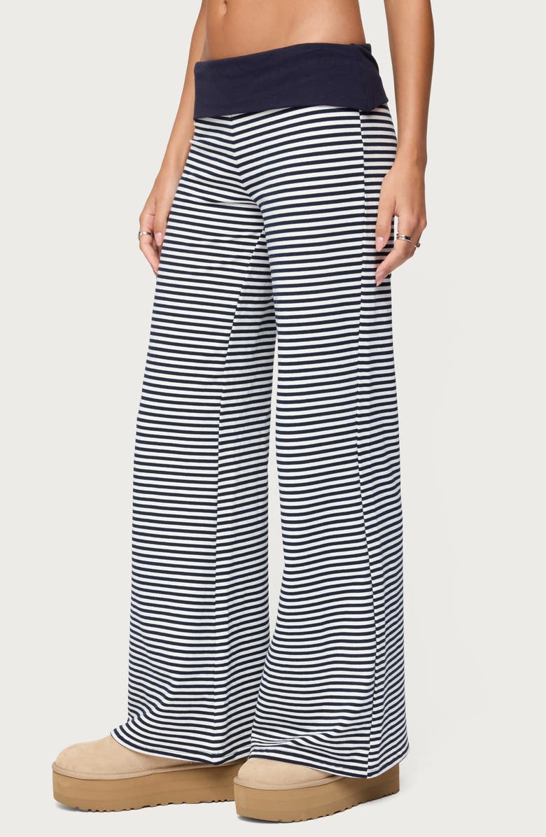 EDIKTED Meggy Colorblock Stripe Foldover Pants, Alternate, color, Navy-And-White