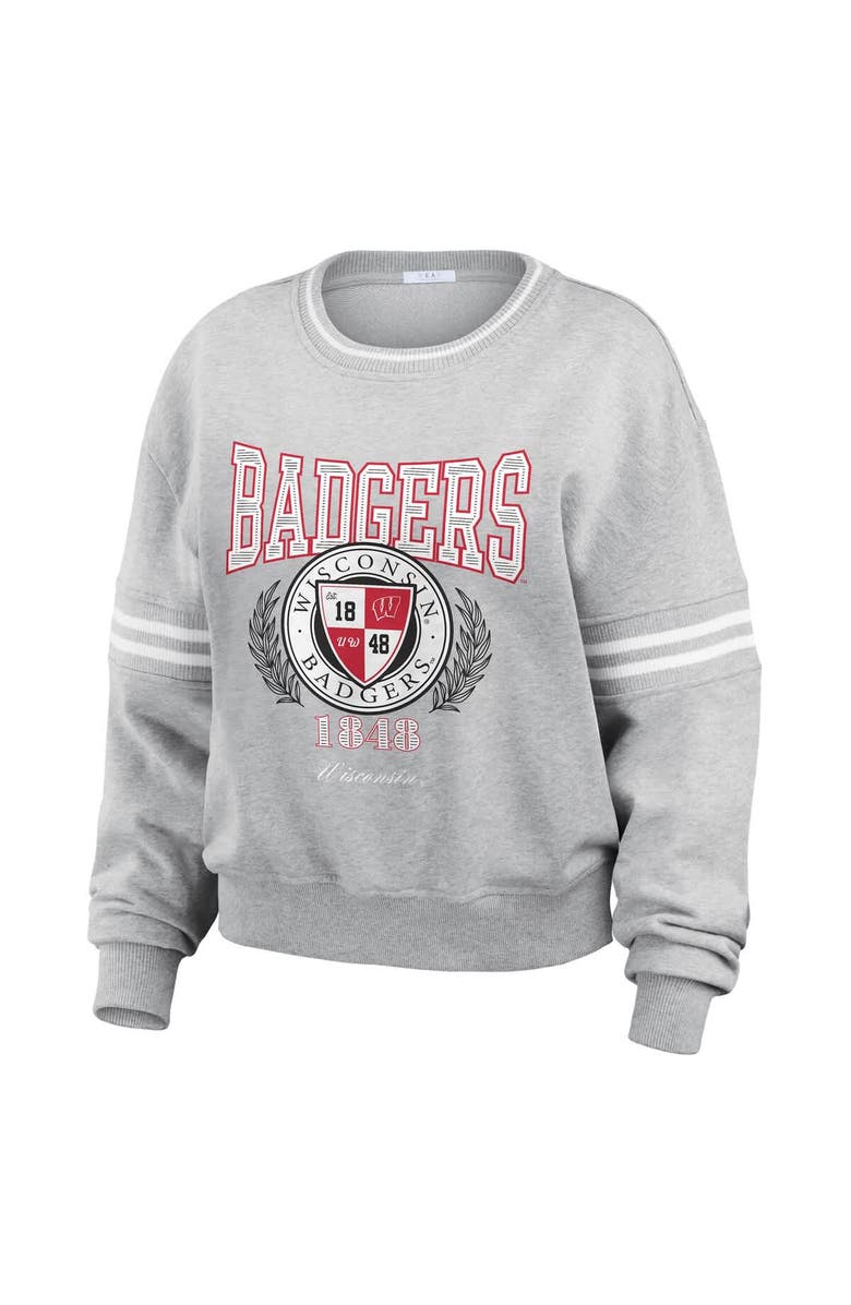 WEAR by Erin Andrews Women's WEAR by Erin Andrews Heather Gray Wisconsin Badgers Classic Stripe Pullover Sweater, Alternate, color, Heather Gray