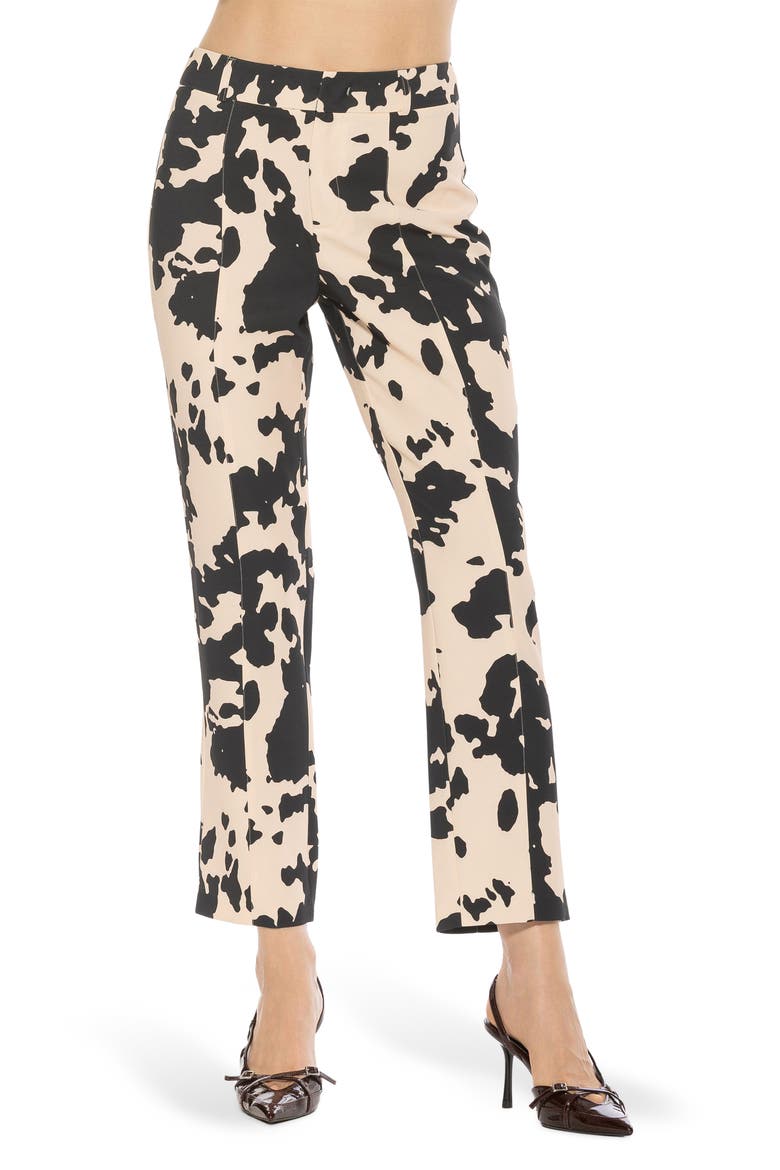LIOR MID RISE FITTED PANTS, Main, color, BLACK WHITE COW