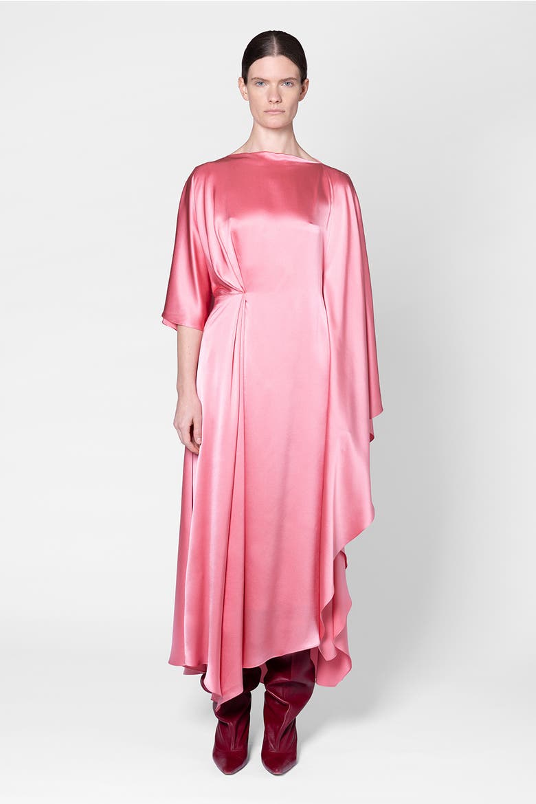 Silk A-line Draped Ida Dress, Main, color, Rosado