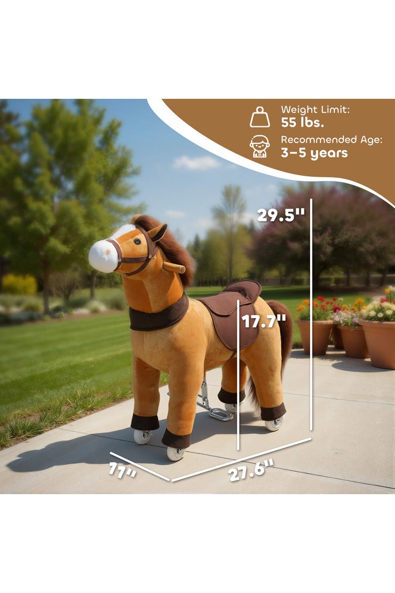Ride on Horse for Kids Plush Riding Pony Walking Horse Animal with Rolling Wheels for Active Play, Alternate, color, Brown