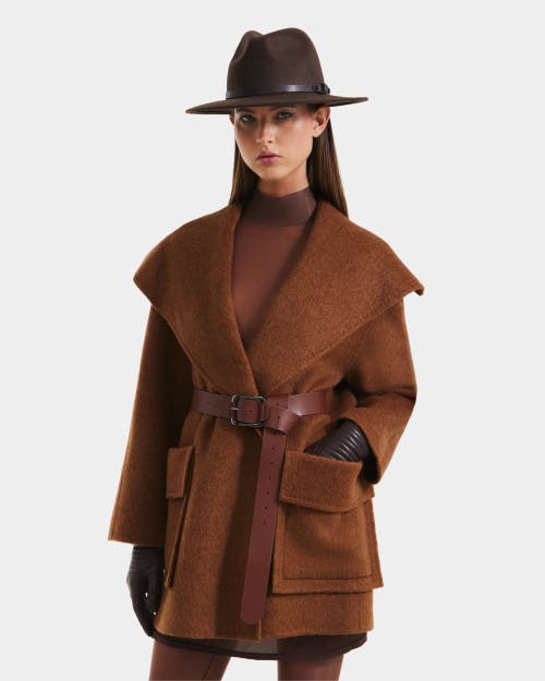 Rudsak Lucia Textured Wool Wrap Mid-length Coat In Brown