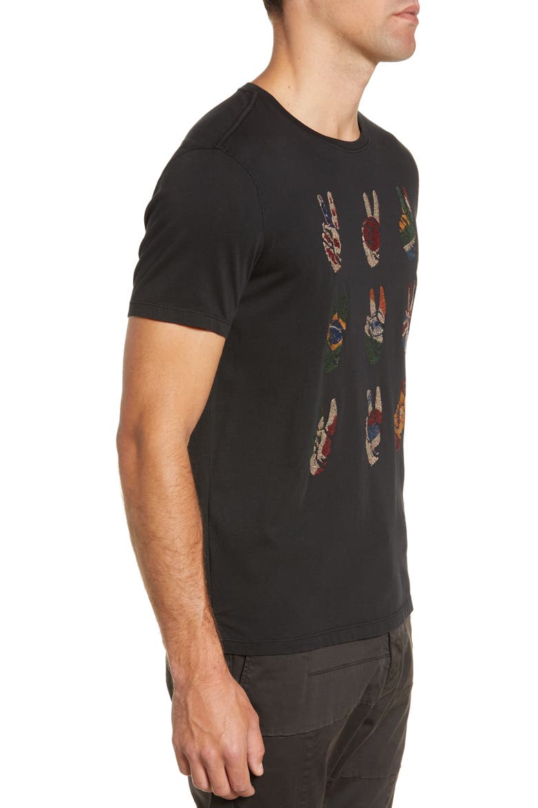 Star USA Peace Hand Embroidered T-Shirt, Alternate, color, BLACK