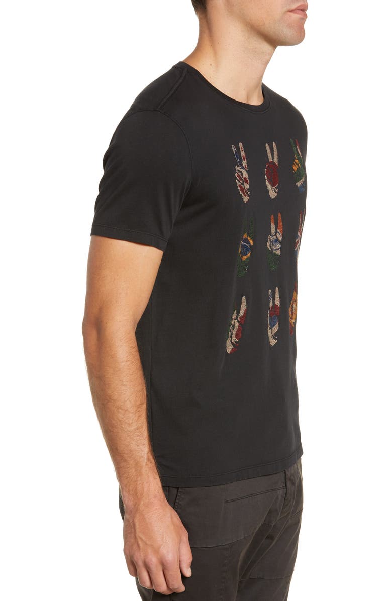 John Varvatos Star USA Peace Hand Embroidered T-Shirt, Alternate, color, Black
