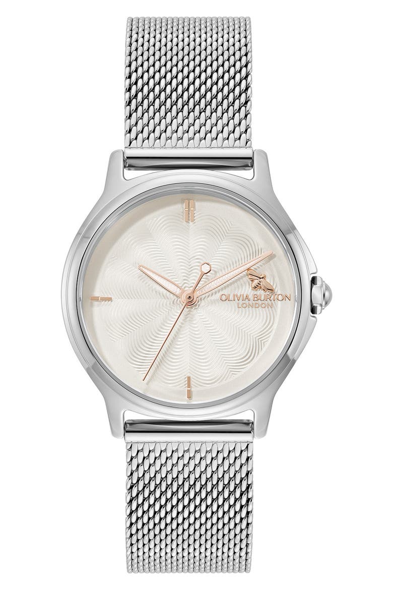 Classic Bee Mesh Strap Watch, 30mm, Main, color, SILVER