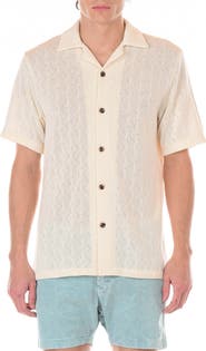 Original Paperbacks Capri Geometric Pointelle Knit Camp Shirt