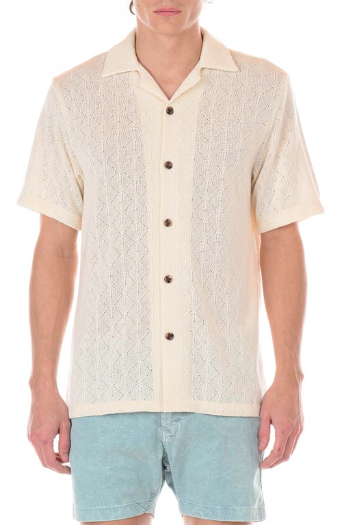 Original Paperbacks Capri Geometric Pointelle Knit Camp Shirt in Ivory  product