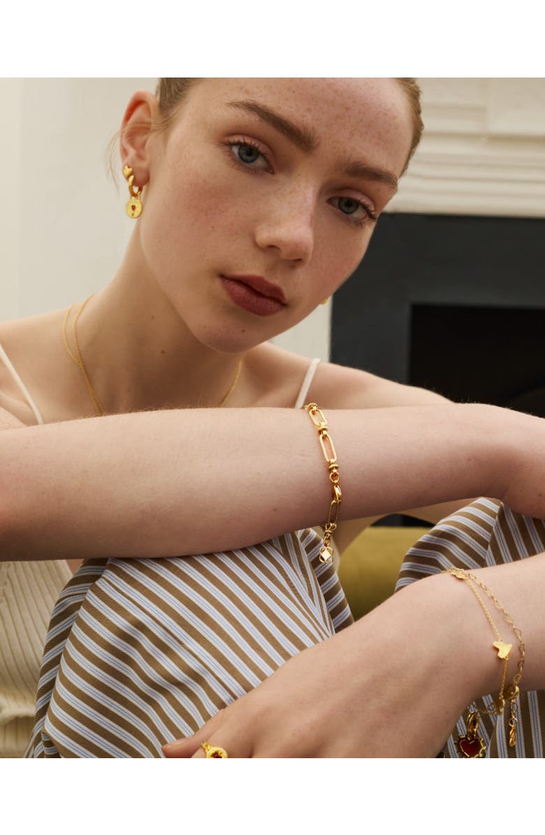 Ottoman Hands Garnet Heart Huggie Earrings, Alternate, color, Gold