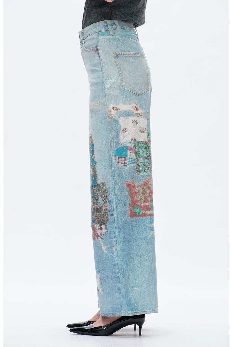 Print High Waist Barrel Leg Jeans, Alternate, color, LIGHT BLUE