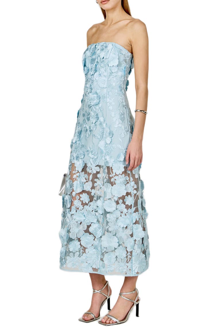 Floral Embroidery Strapless Dress, Alternate, color, ICY BLUE