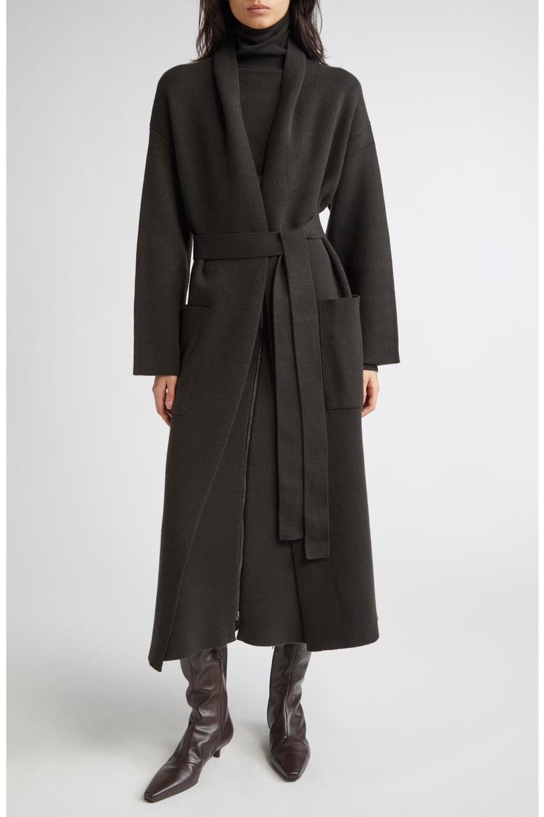 Belted Double Face Stretch Cashmere & Merino Wool Jacket, Main, color, IRON/ BLACK