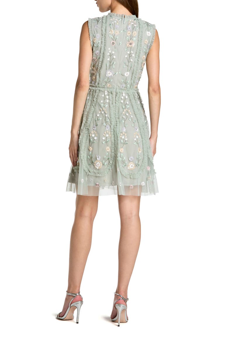 Sleeveless High Neck Embroidered Mini Dress, Alternate, color, Sage Multi