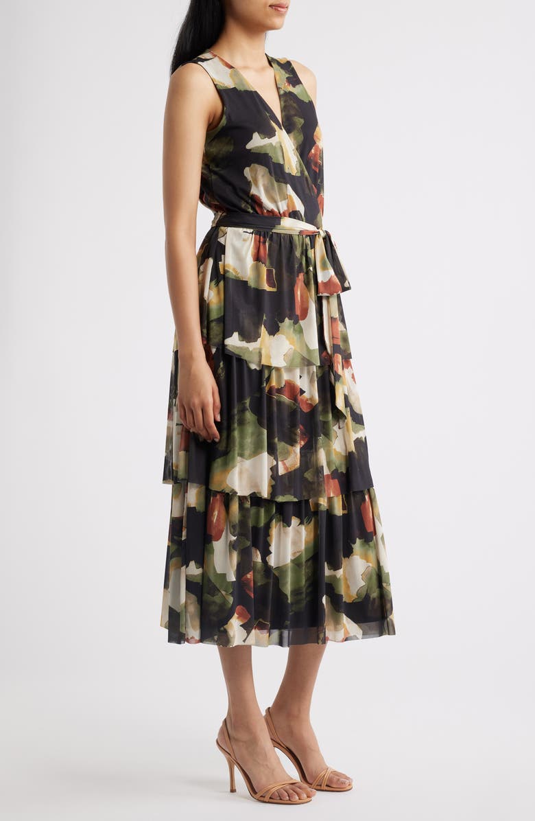 Anne Klein Abstract Print Mesh Midi Dress, Alternate, color, Bay Leaf Multi