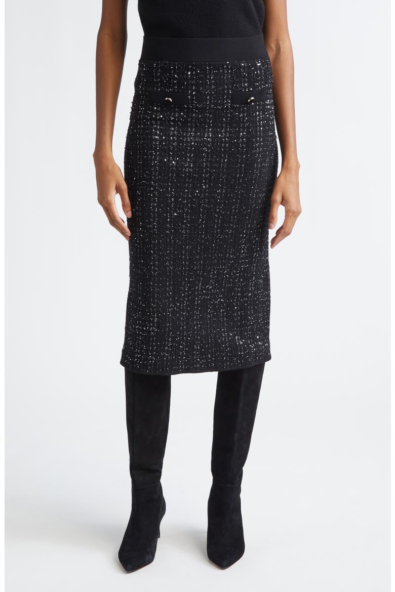 Corbin Sequin Knit Pencil Skirt, Main, color, BLACK