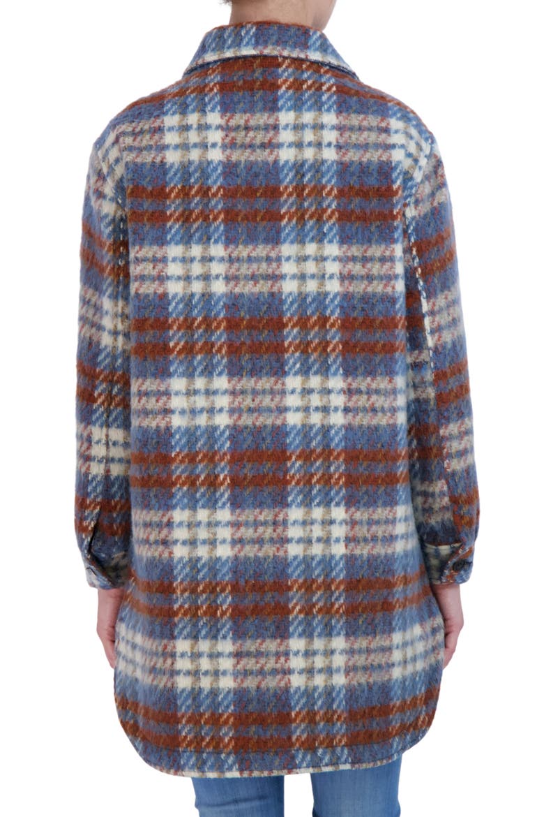 Brushed Plaid Long Shirt Jacket, Alternate, color, BLUE/ RED