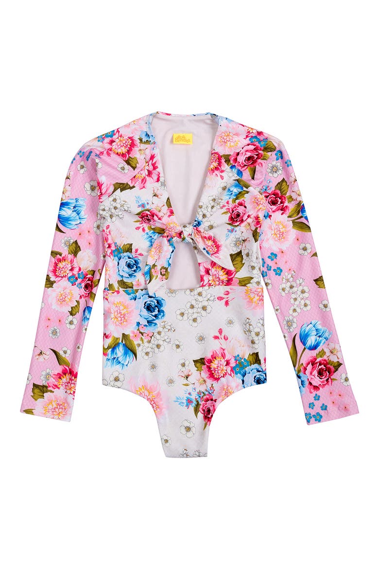 Kids' Cindy Meraki Long Sleeve One-Piece Rashguard Swimsuit, Main, color, PINK