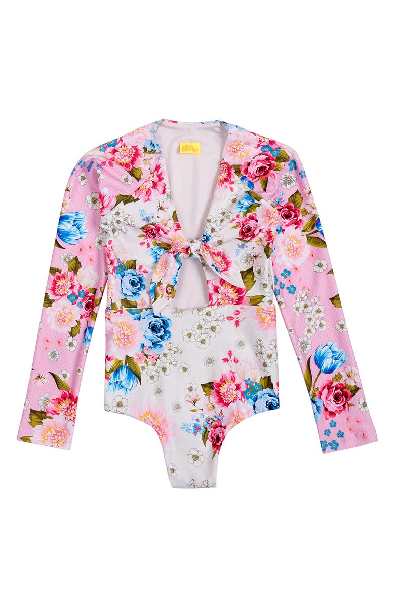 Agua Bendita Kids' Cindy Meraki Long Sleeve One-Piece Rashguard Swimsuit, Main, color, Pink