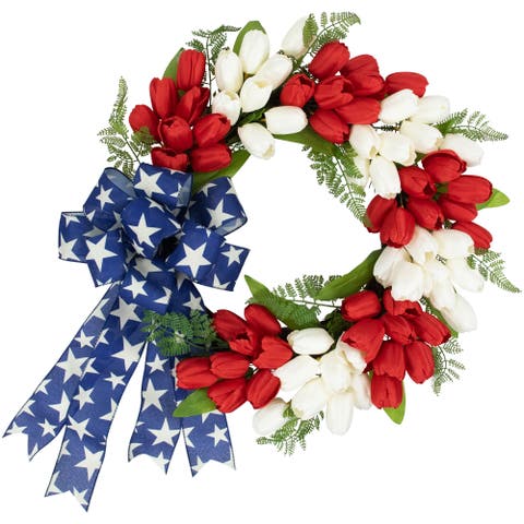 Tulip Patriotic Wreath with Star Bow - 24"