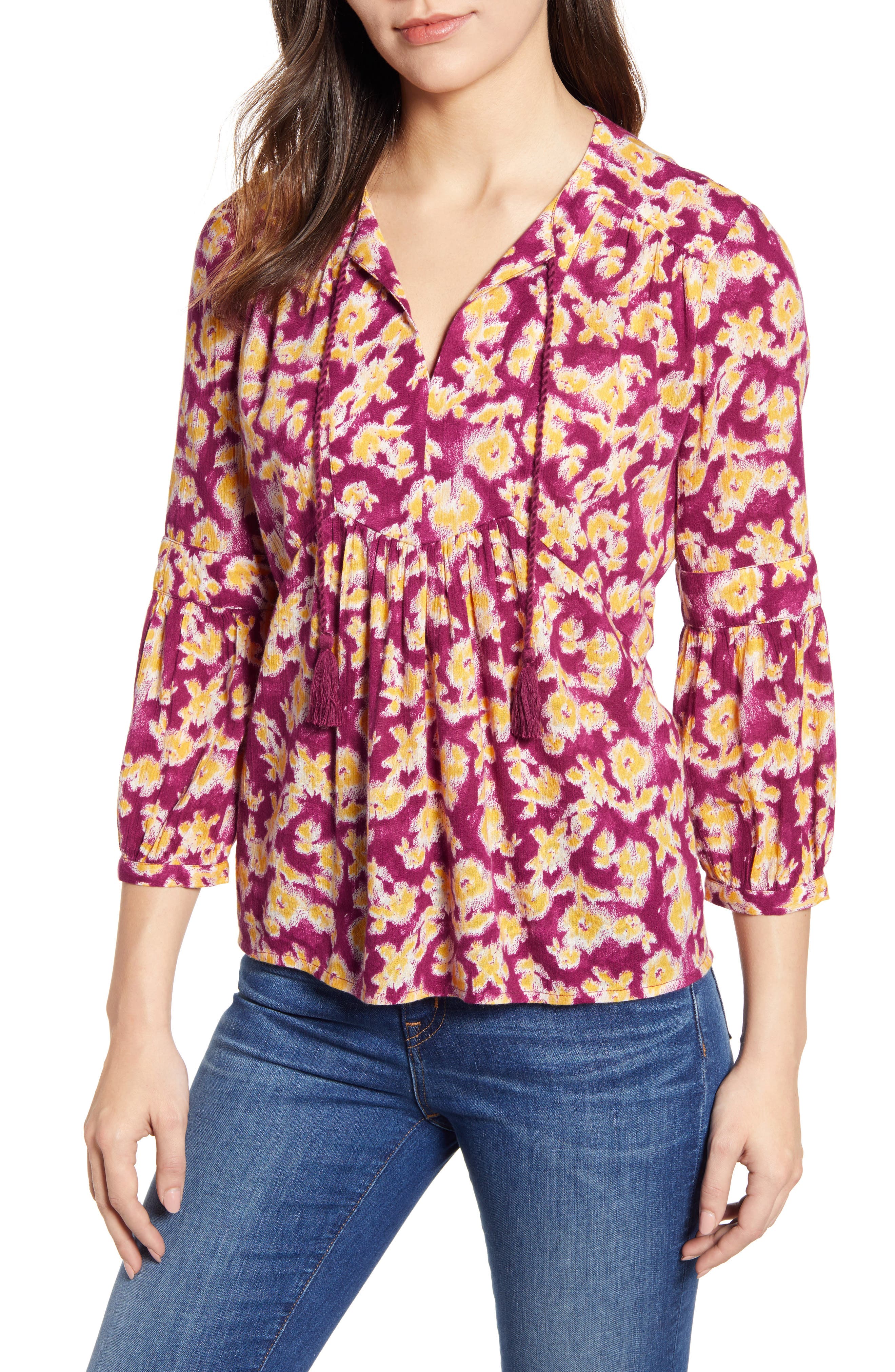 Caslon® Split Neck Print Blouse (Women) | Nordstromrack