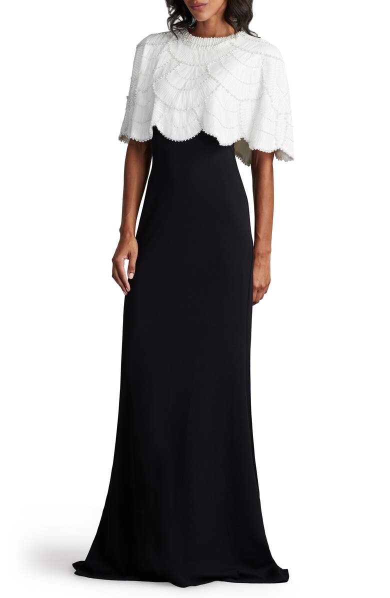 Tadashi Shoji Sequin Cape Bodice Gown, Alternate, color, 