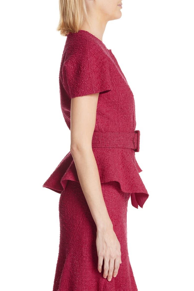 Belted Peplum Wool Blend Tweed Jacket, Alternate, color, RASPBERRY