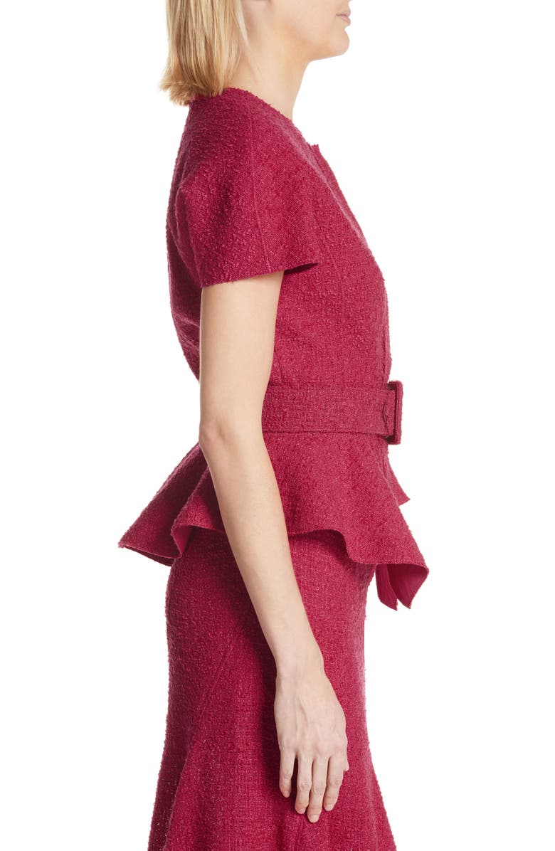 Oscar de la Renta Belted Peplum Wool Blend Tweed Jacket, Alternate, color,