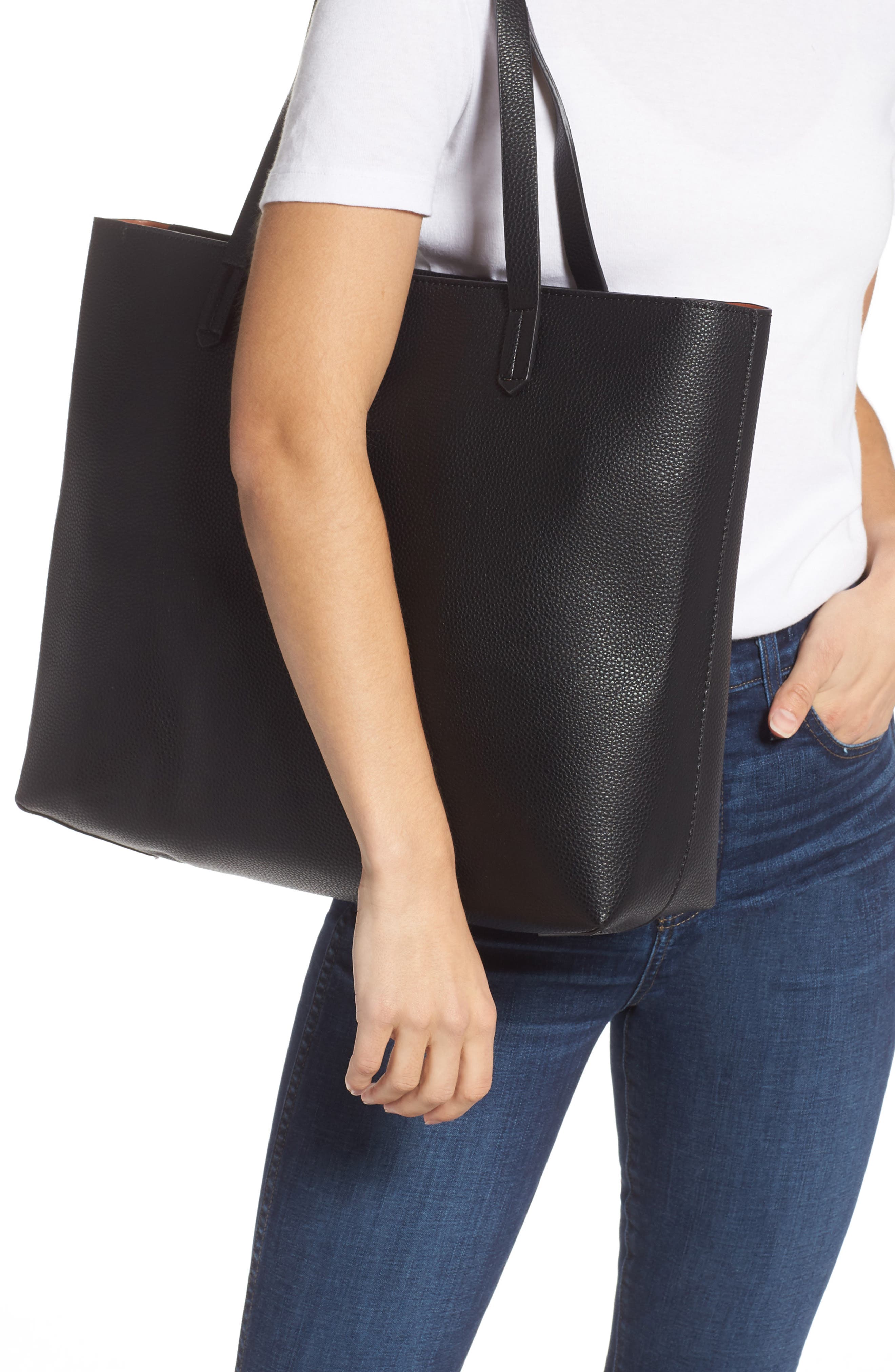 Faux Leather Classic Tote, Alternate, color, BLACK