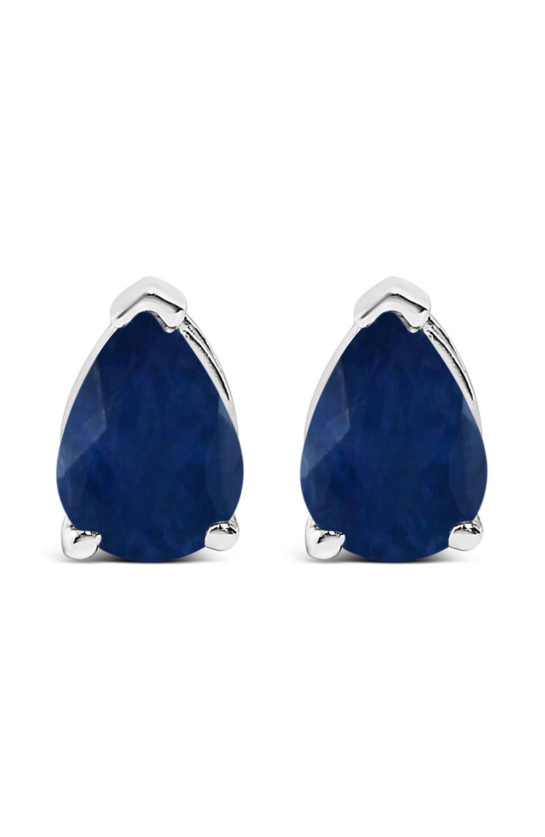 Haus of Brilliance 14K Gold 6x4MM Pear Shaped Gemstone Solitaire Stud Earrings, Main, color, Blue Sapphire | White