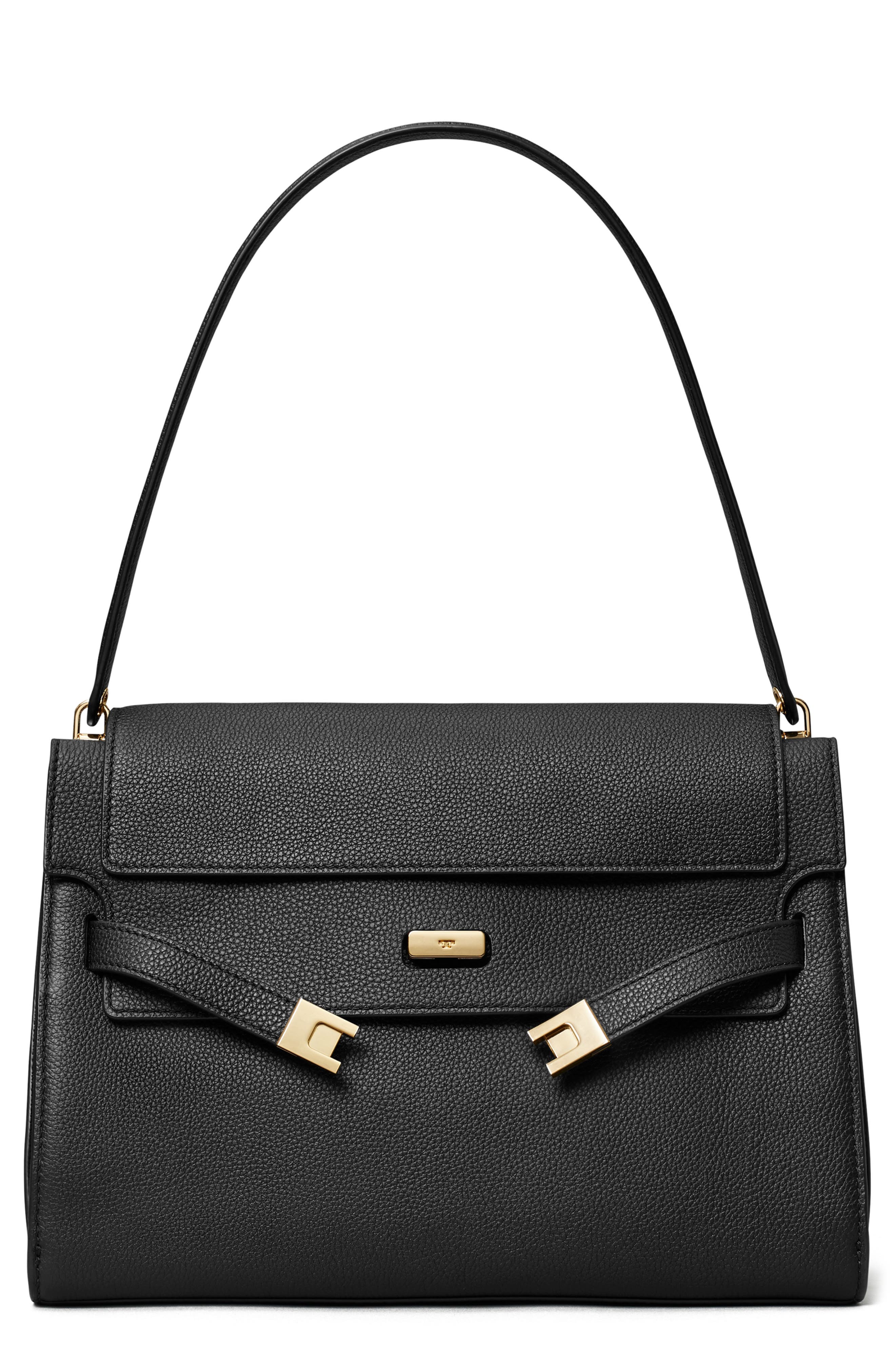 Tory Burch Large Lee Radziwill Pebble Leather Shoulder Bag, Main, color, Black