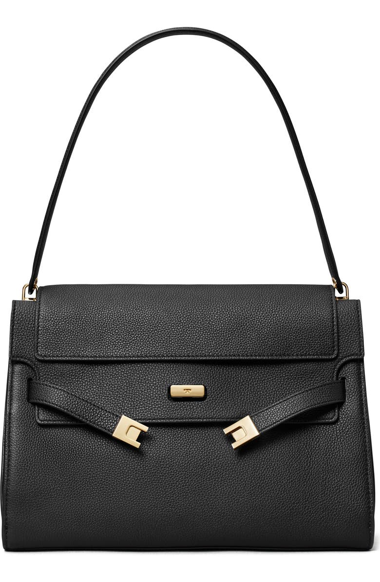 Tory Burch Large Lee Radziwill Pebble Leather Shoulder Bag, Main, color, Black