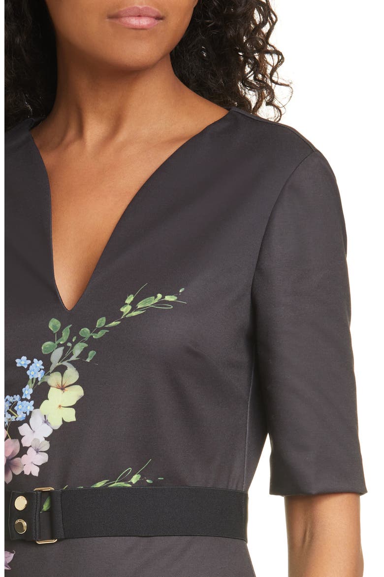 Soliaa Pergola Floral Body-Con Dress, Alternate, color, BLACK