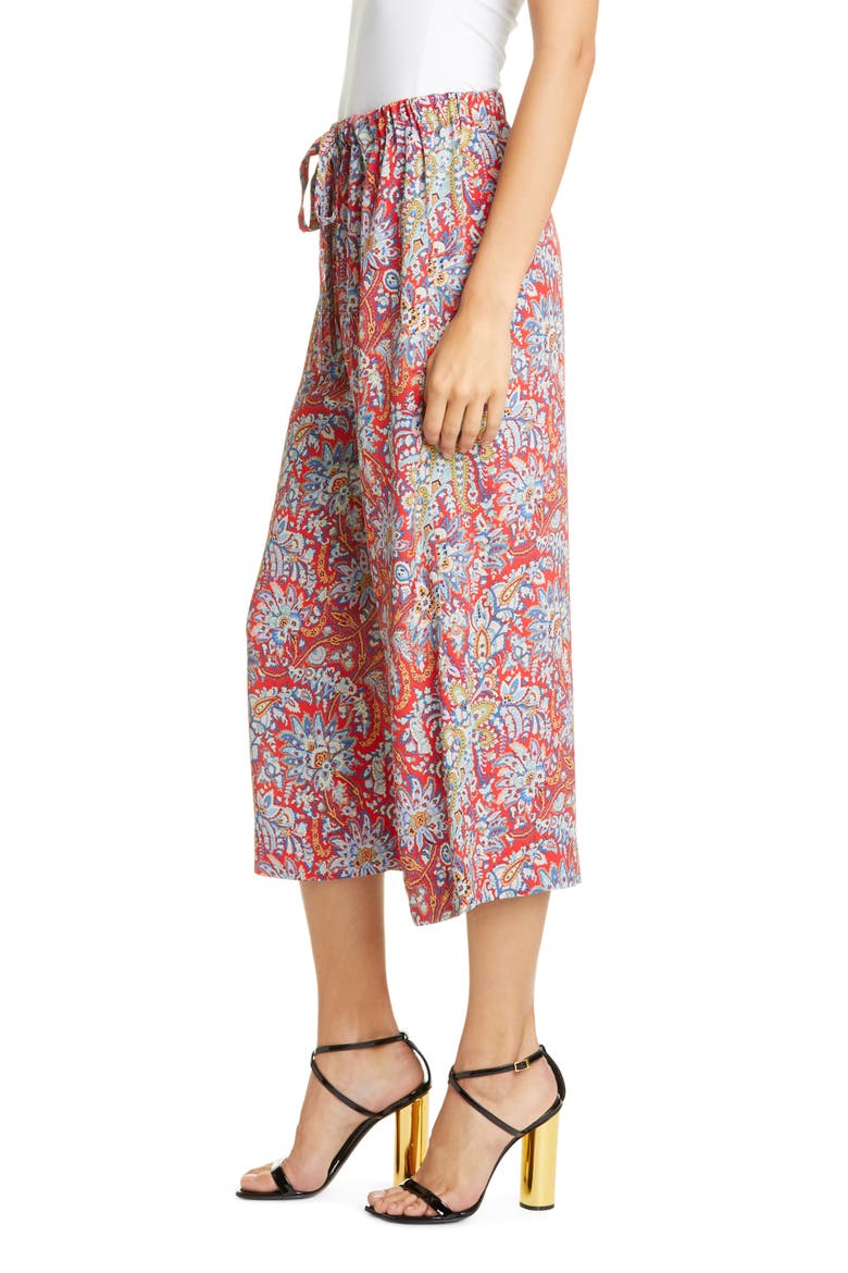 Floral Paisley Print Crop Pants, Alternate, color, RED