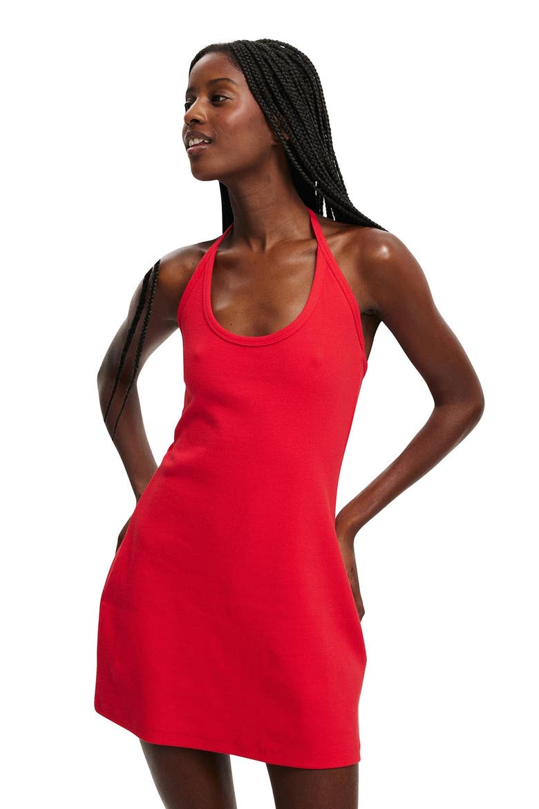 Women's Halter Scoop Mini Dress, Main, color, Lava Flare