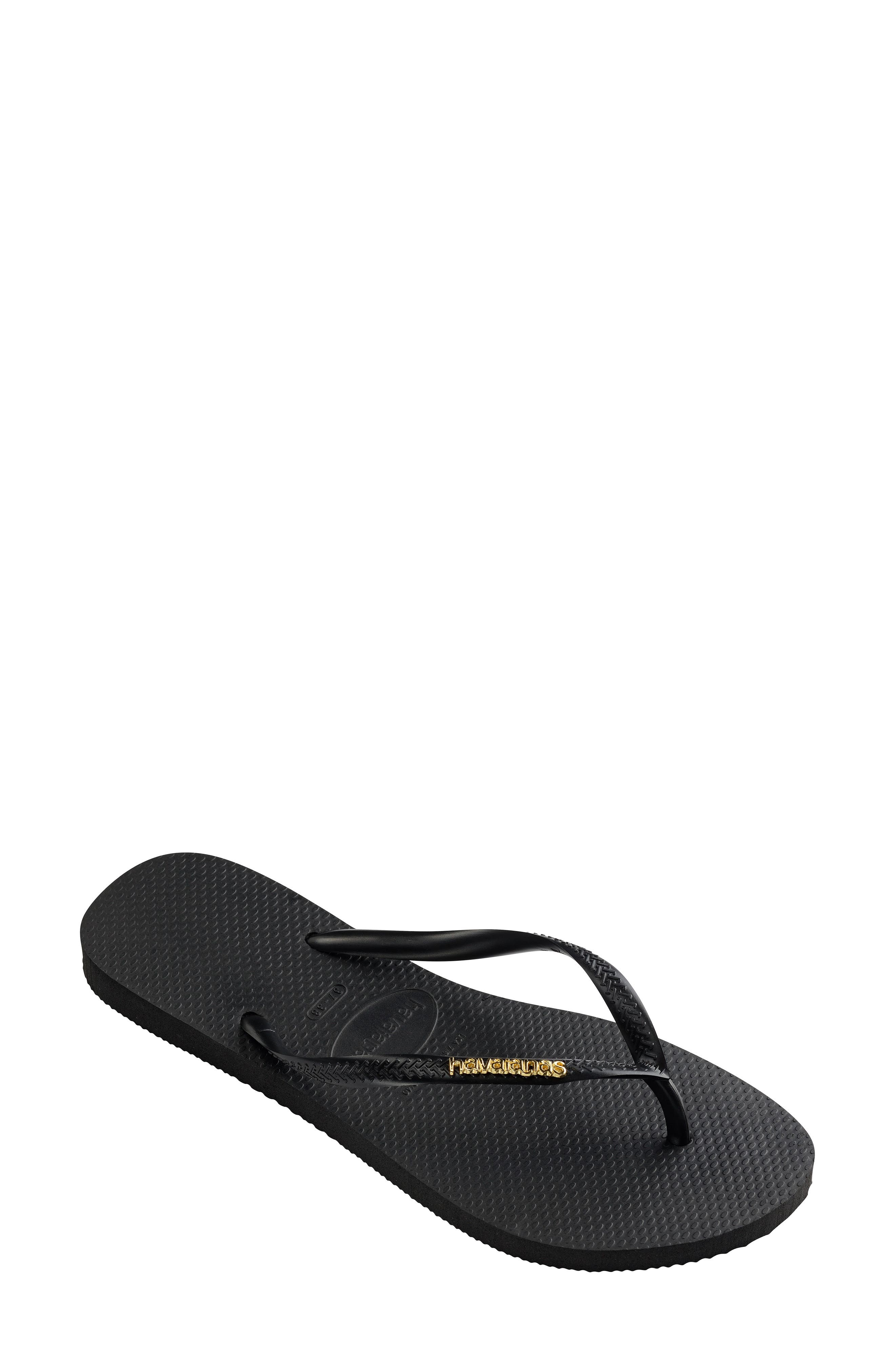 Havaianas Slim Logo Flip Flop, Main, color, Black/ Golden
