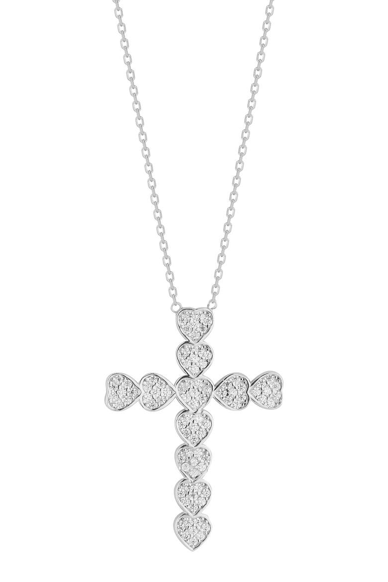 CZ Heart Cross Necklace, Main, color, SILVER